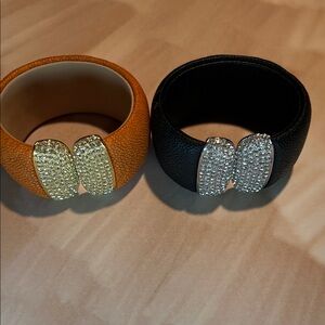 Elegant Black and Tan Crystal-Embellished Bracelets set